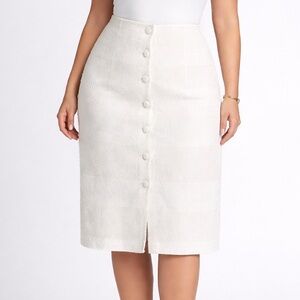 🆕 🤍Antonio Melani Ivory Woven Tweed Midi Skirt Size 18 Button Front Casual Chic